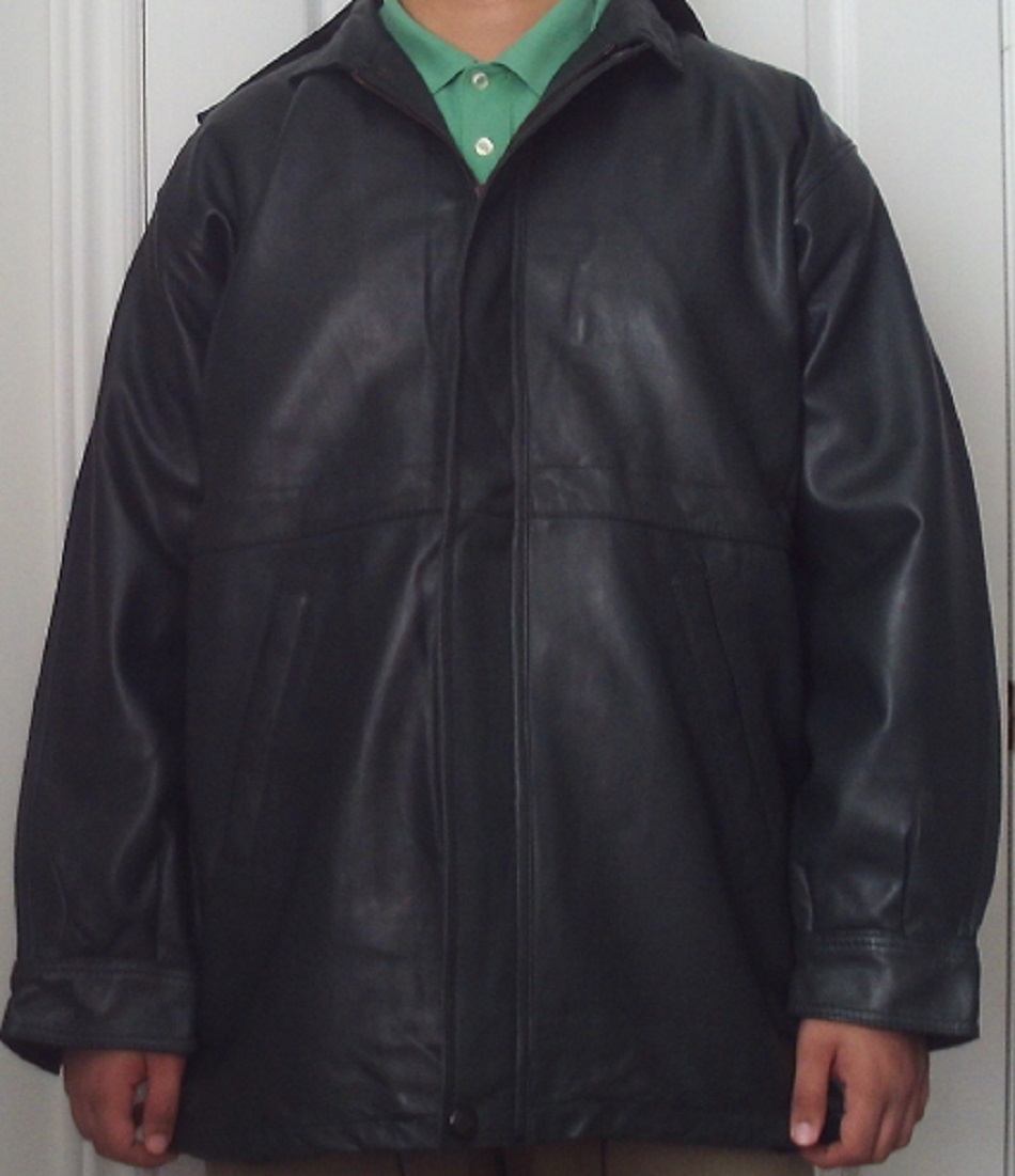 Genuine Leather Black Jacket with Zip cover flat and Hoodie