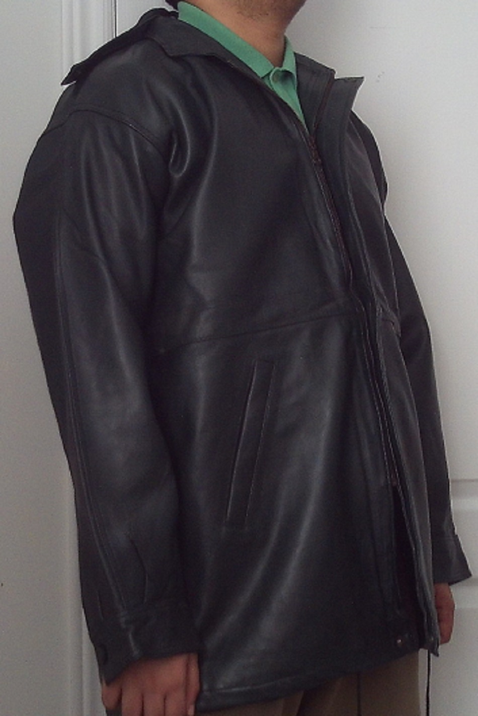 Genuine Leather Black Jacket with Zip cover flat and Hoodie