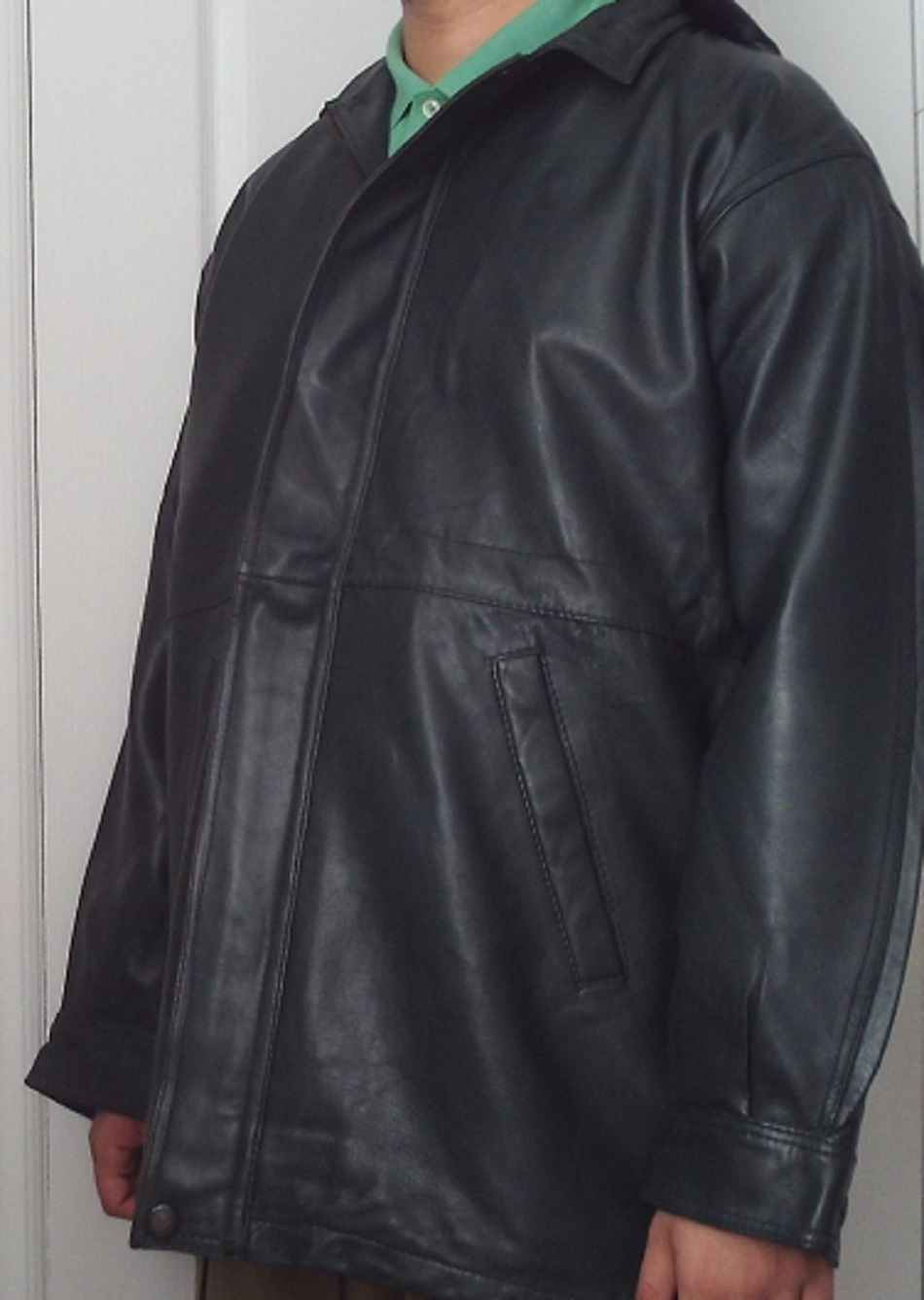 Genuine Leather Black Jacket with Zip cover flat and Hoodie
