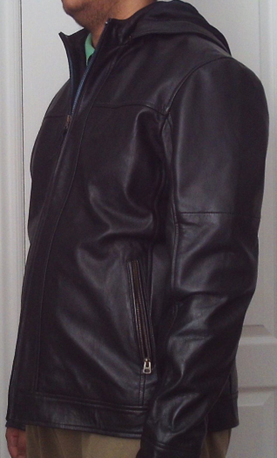 Black Hoodie Genuine Leather Stylish Jacket