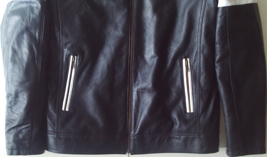Genuine Leather Red and White Stripes Jacket