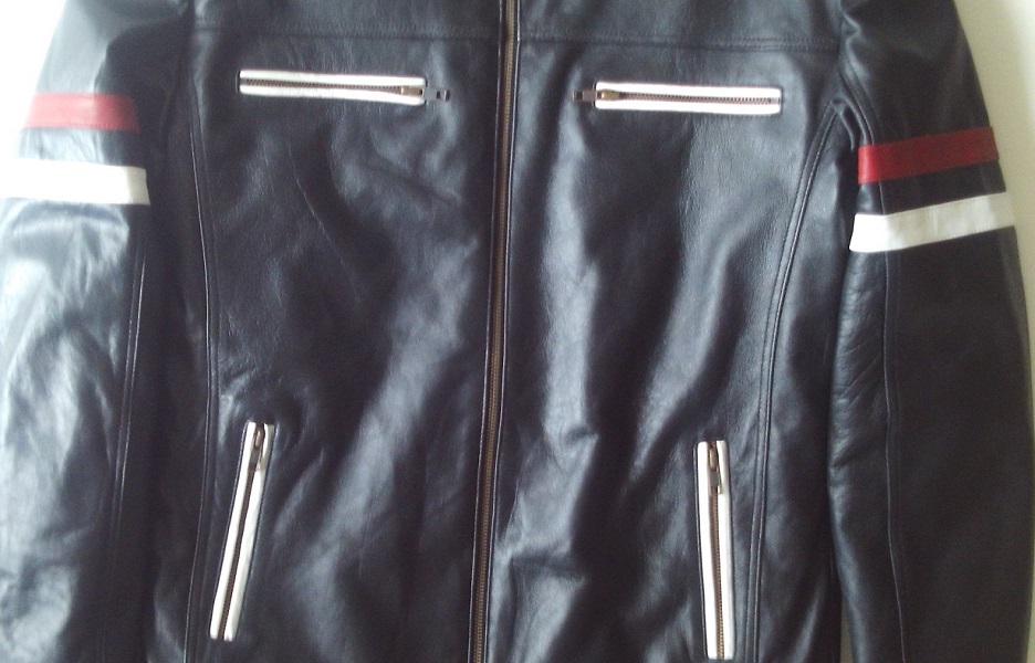 Genuine Leather Red and White Stripes Jacket