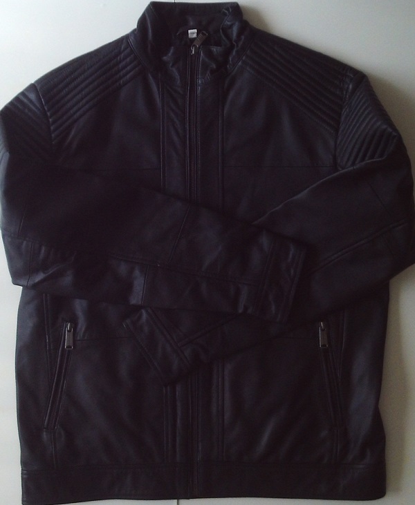 Black Shoulder Pad Stripes Genuine Leather Jacket Small Medium Size