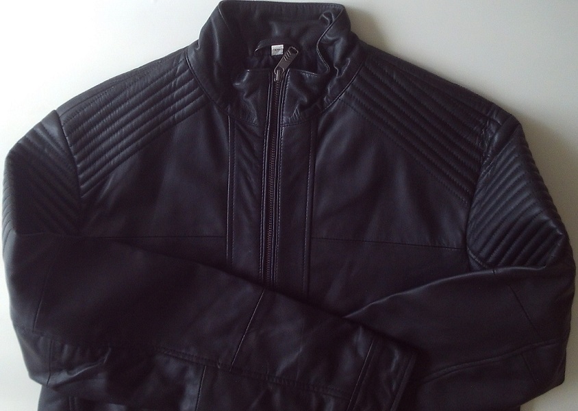 Black Shoulder Pad Stripes Genuine Leather Jacket Small Medium Size