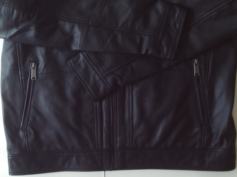 Black Shoulder Pad Stripes Genuine Leather Jacket Small Medium Size