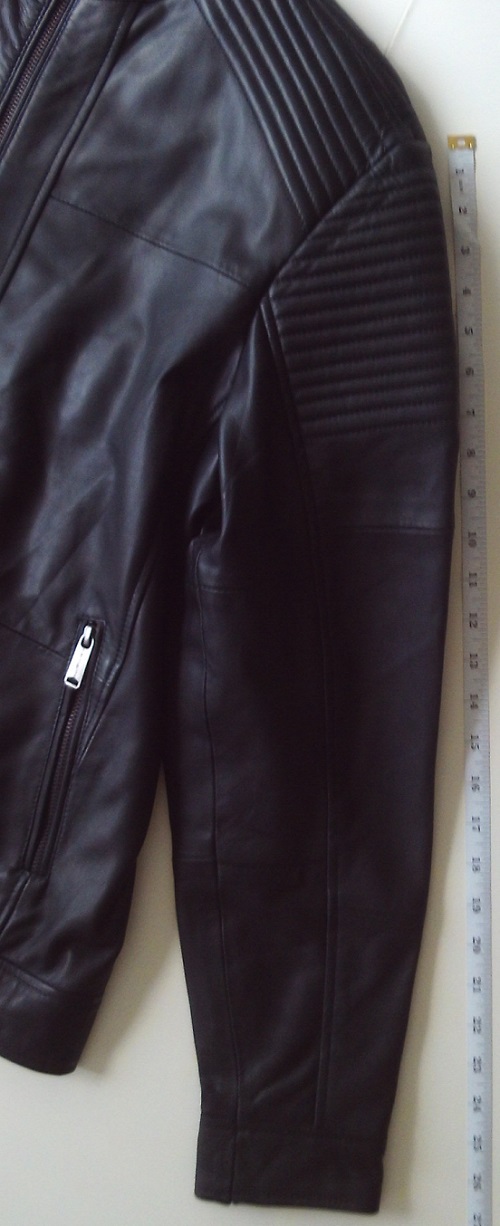 Black Shoulder Pad Stripes Genuine Leather Jacket Small Medium Size
