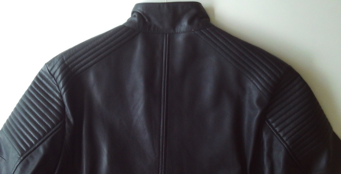Black Shoulder Pad Stripes Genuine Leather Jacket Small Medium Size