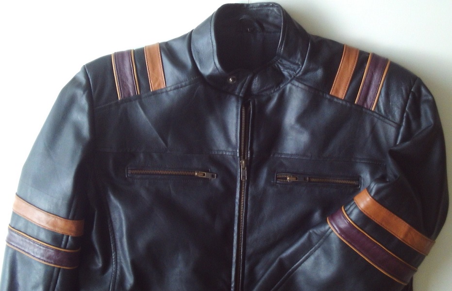 Black Tan and Brown Stripes Genuine Leather Jacket Small Medium Size